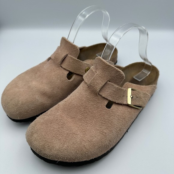 Birkenstock Shoes - Birkenstock Boston Suede Clog W10 M8 Light Rose Pink Buckle Slip On Mules 41